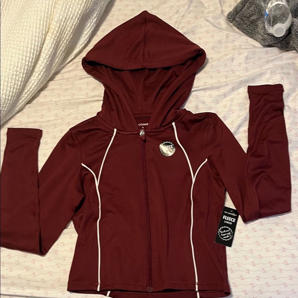Maroon Zip-Up Hoodie with White Accents